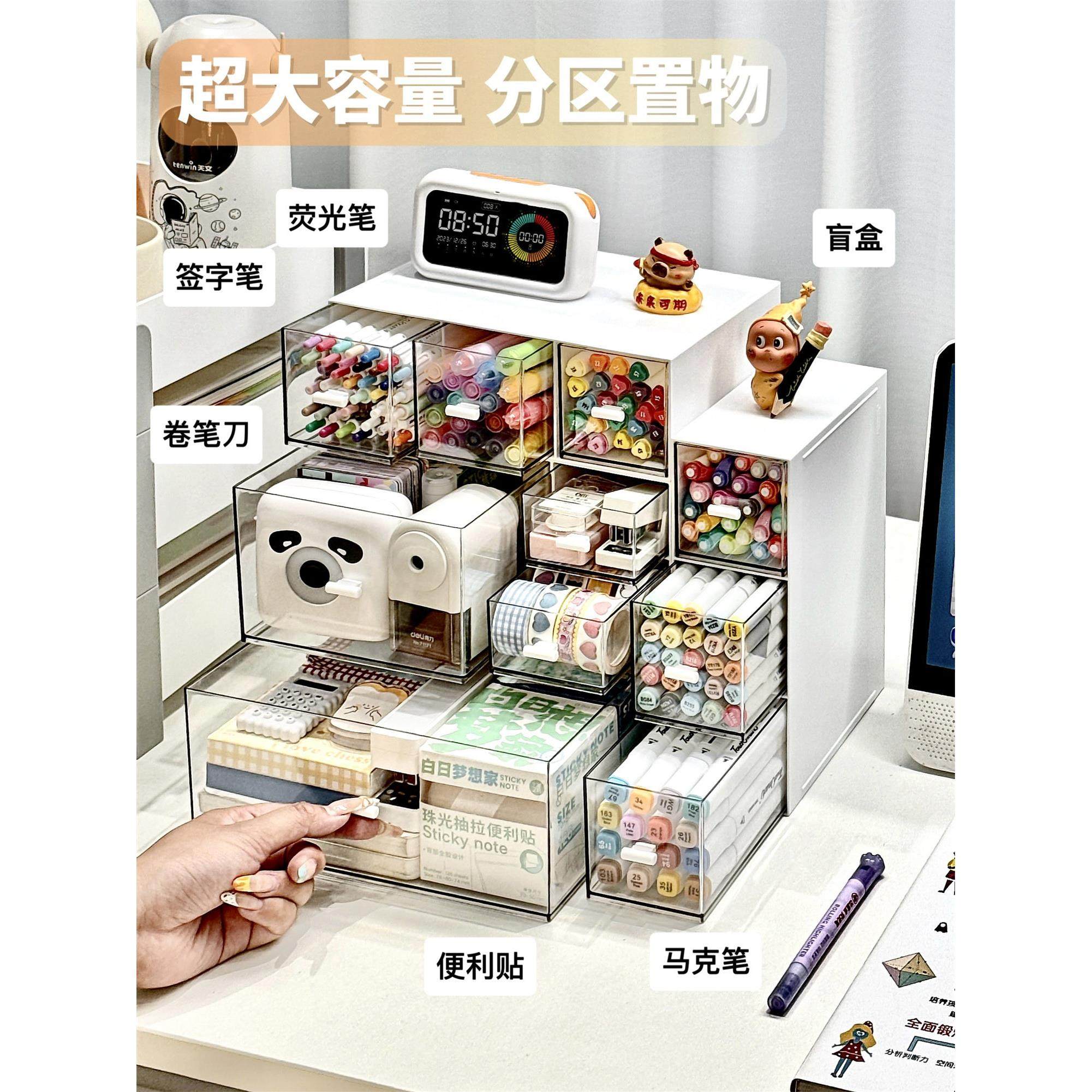 亚克力文具收纳盒桌面大容量学生儿童笔筒书桌收纳置物架小杂物盒,收纳整理,桌面收纳盒,淘宝优惠券,粉丝福利购,淘宝优惠卷