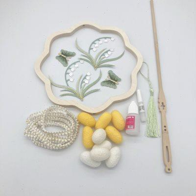 蚕丝扇diy材料半成品木制团扇架框小清新文艺刺绣配饰包铃兰蝴蝶