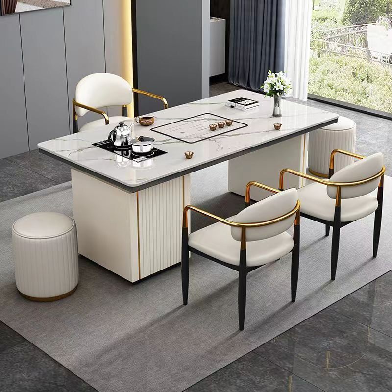 现代轻奢简约岩板茶桌椅组合阳台办公室小茶几烧水壶石板茶台一体