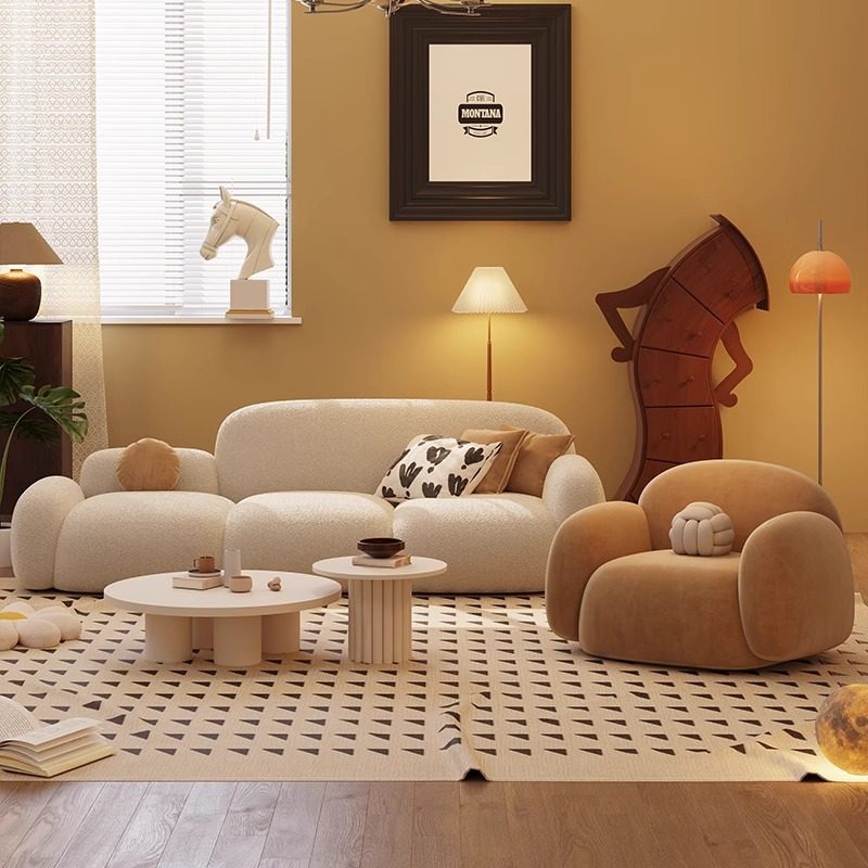 奶油风布艺沙发家用小户型直排豆腐块现代简约民宿美容院接待沙发,住宅家具,布艺沙发,淘宝优惠券,粉丝福利购,淘宝优惠卷