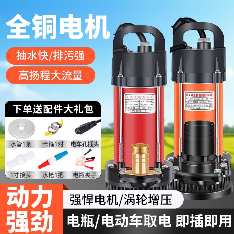 插电动车直流潜水泵48V60V电瓶抽水机农用12V24V小型农田灌溉家用