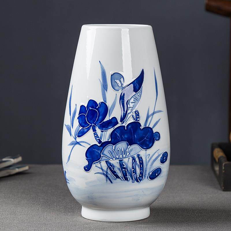 景德镇陶瓷器青花瓷富贵竹花插小花瓶