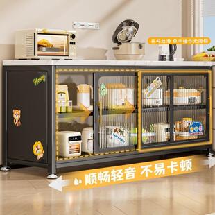 岩板厨房置物架落地多层餐边拉门整体橱柜锅多功能收纳一体储物柜