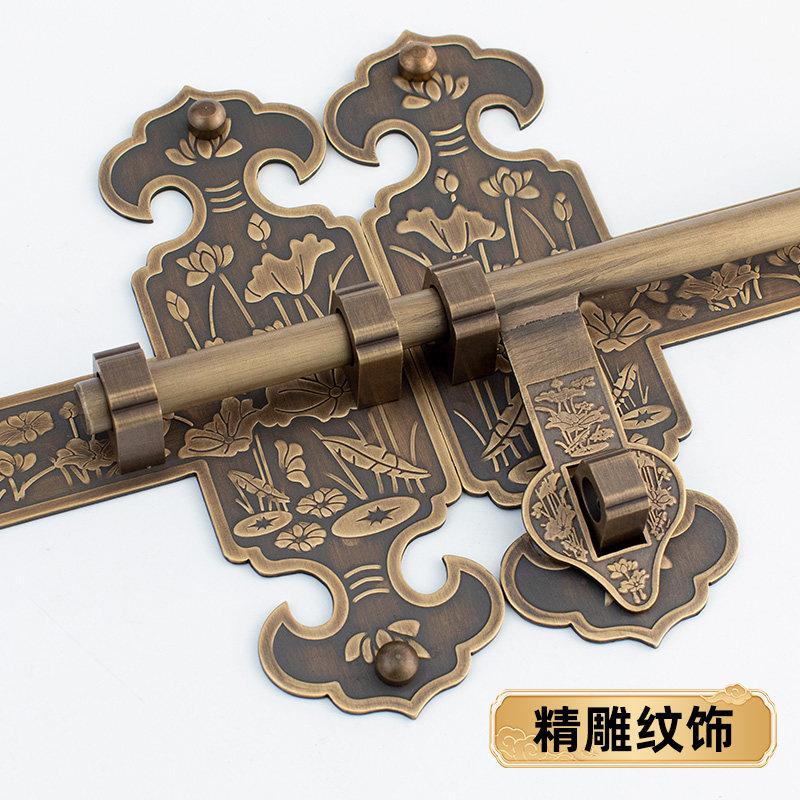 中式纯黄铜大门插销复古老式木门锁花园庭院门闩仿古门扣全铜门栓