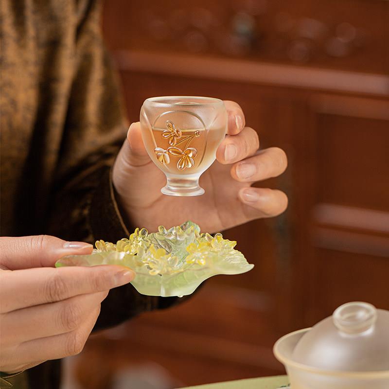 杭州文创琉璃桂花杯十二花神茶杯主人杯托杯垫功夫茶具礼盒品茗杯