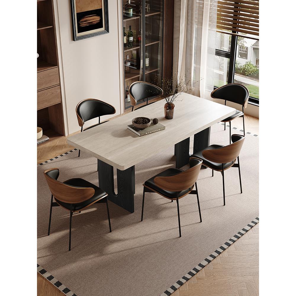 覆古石灰华石板餐桌家庭小公寓现代极简主义设计师别墅餐桌