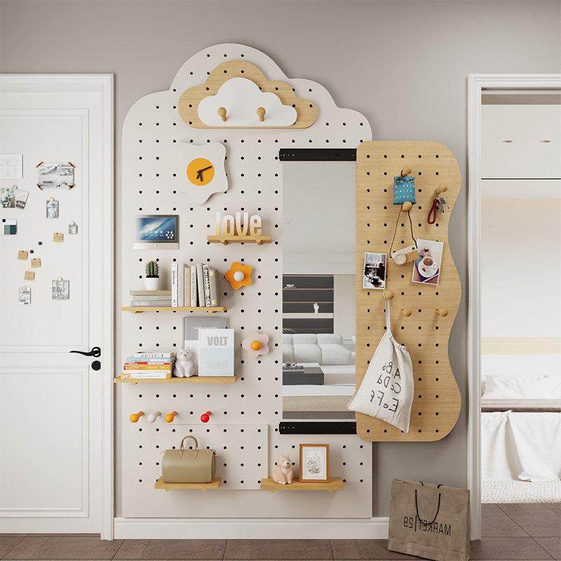 实木洞洞板置物架定制全身镜墙面收纳简约现代挂衣架入户玄关装饰,收纳整理,收纳洞洞板,淘宝优惠券,粉丝福利购,淘宝优惠卷