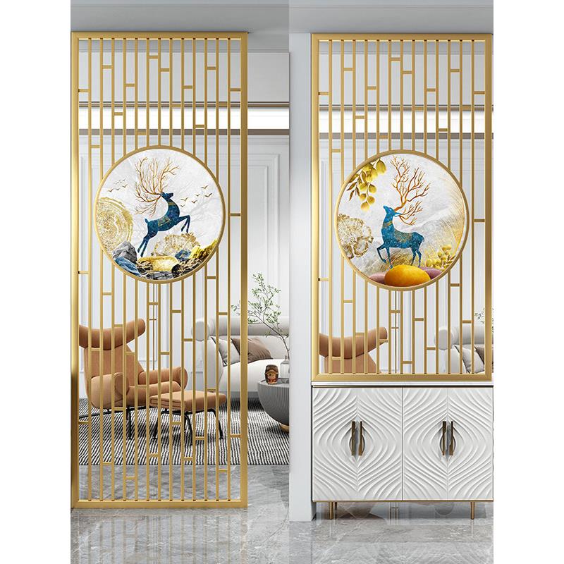 新中式铁艺隔断屏风入户进门客厅轻奢网红装饰画简约半墙玄关柜