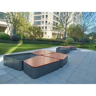 户外不锈钢花箱坐凳组合街道休闲座椅花坛小区街道休息可移动座椅