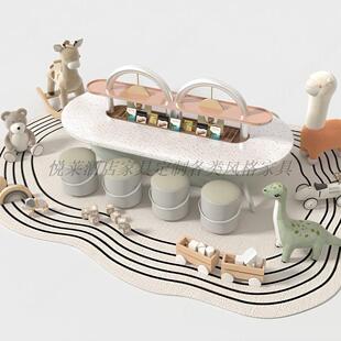 会所售楼处架空层实木儿童区绘画手工桌椅组合幼儿园图书馆阅读桌