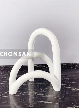 简约现代家居透白色树脂拱形屏风摆件客厅玄关电视柜书房饰品