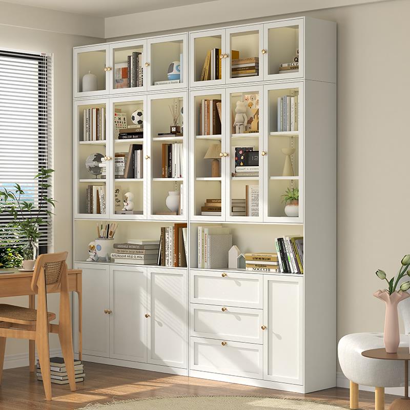 钢制书柜家用简约玻璃带门书架多层落地靠墙展示柜客厅收纳储物柜