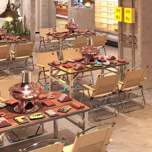 重庆地摊火锅桌子餐饮火锅店大排档商用电磁炉一体老火锅桌椅组合