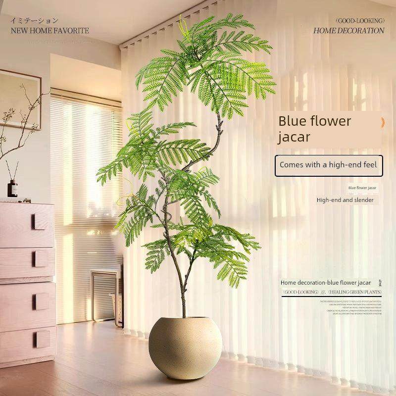 客厅大型落地摆件电视柜旁边装饰品室内假植物盆栽蓝花楹彷真绿植,家居饰品,仿真植物盆景,淘宝优惠券,粉丝福利购,淘宝优惠卷