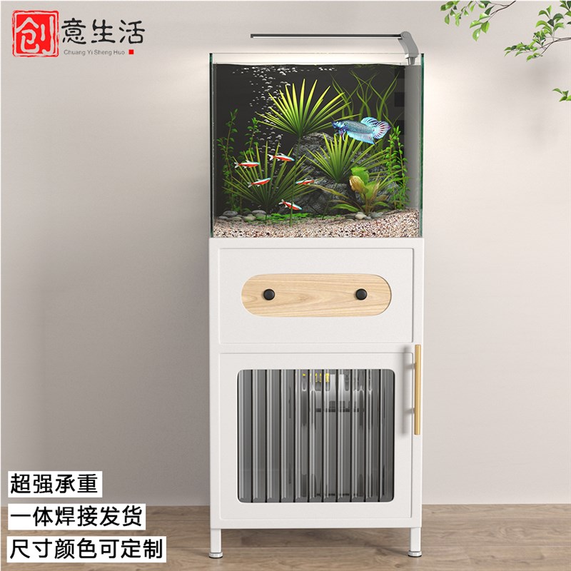小型鱼缸底柜金属铁艺鱼缸架子可定承重制置物架放免安装鱼缸托架