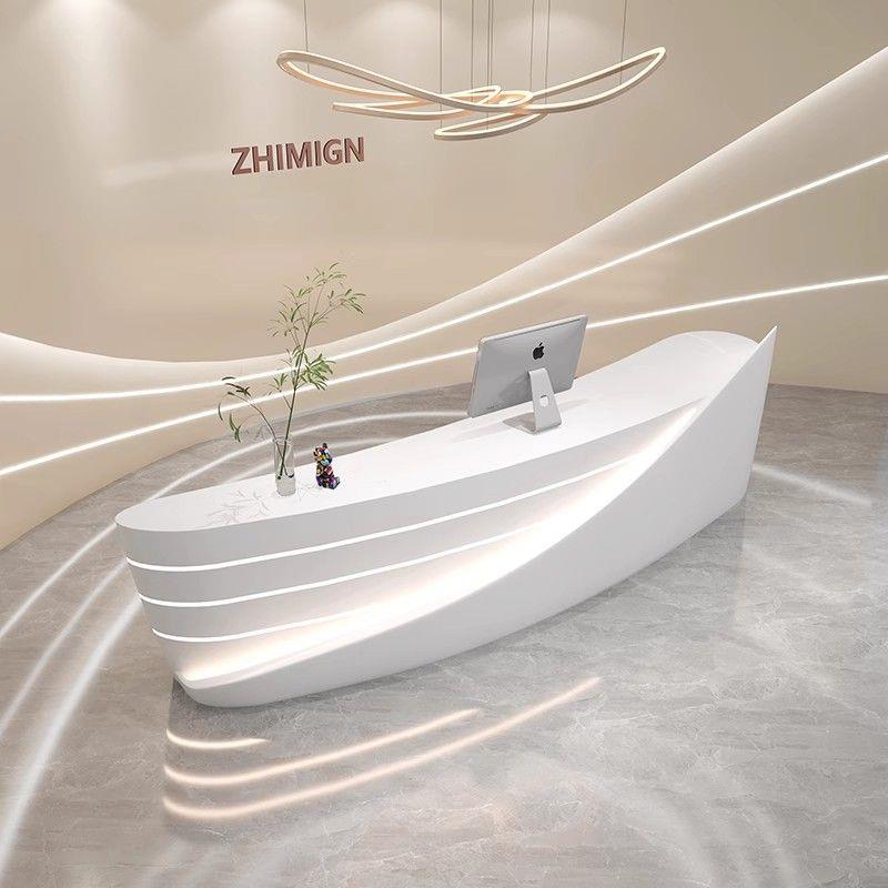 简约现代美容院收银台弧形接待台养生馆美术机构公司前台吧台