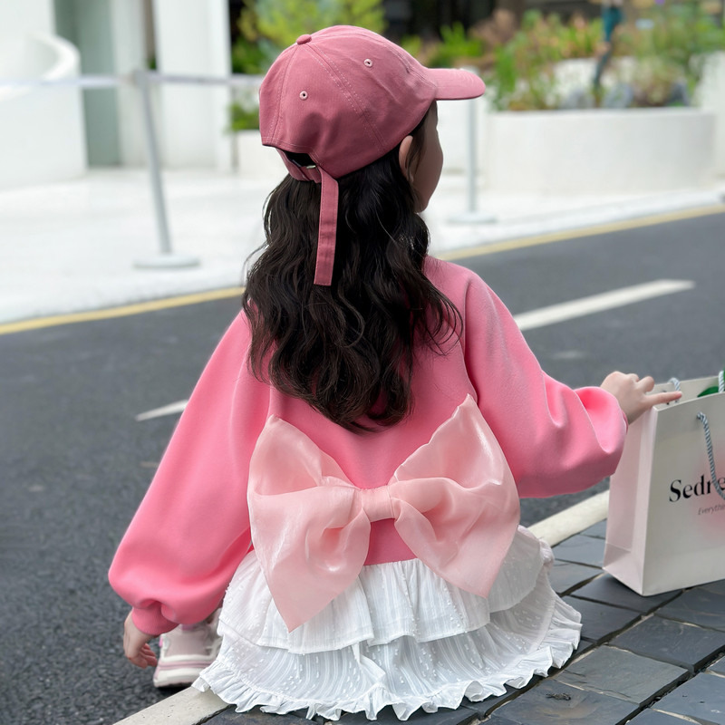 女童秋装套装洋气宽松春秋卫衣假两件套G装女宝宝2024新款韩版休