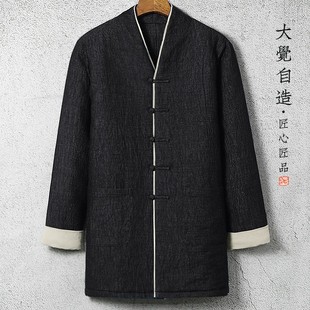 亞麻加厚道袍棉服中國風(fēng)保暖唐裝 冬季 外套L復(fù)古棉麻盤扣寬松棉襖