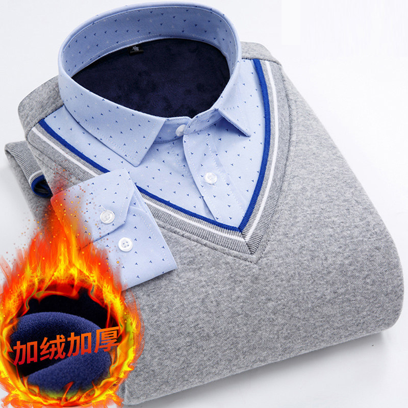 冬季男士保暖内衣假两件加厚加绒青年针织衫中老年衬衫领外穿上衣,女士内衣/男士内衣/家居服,保暖上装,淘宝优惠券,粉丝福利购,淘宝优惠卷