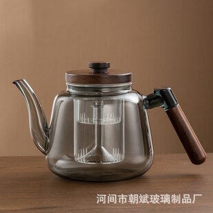 高档胡桃木提梁耐高温蒸煮一体玻璃茶壶加厚过滤电陶炉烧水壶