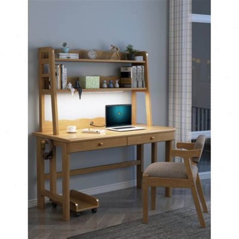 实木书桌书架组合家用书柜一体北欧小房间学生学习写字台式电脑桌