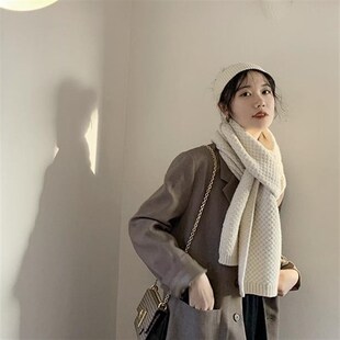 加厚加长韩版百搭学生少女针织毛线围巾情侣款秋冬季保暖围脖男