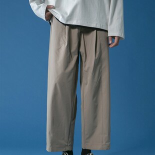 @方少男装 日系潮流阔腿裤男直筒宽松纯色休闲裤子秋冬季九分裤子