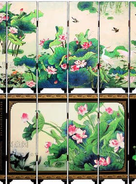 仿古漆器 仿古小屏风装饰摆件中国特色礼品送老外礼物 荷塘清趣