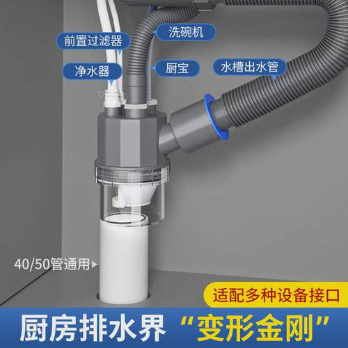 厨房下水管三通分水器排水管道水槽洗碗机K净水器五合一防臭接头