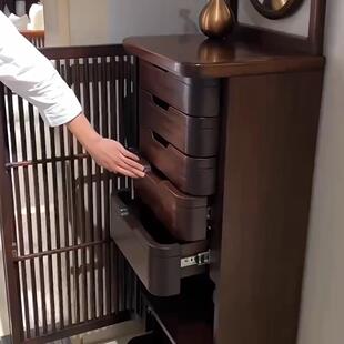 新中式乌金木五斗柜现代简约实木收纳边柜客厅卧室轻奢带镜子角柜