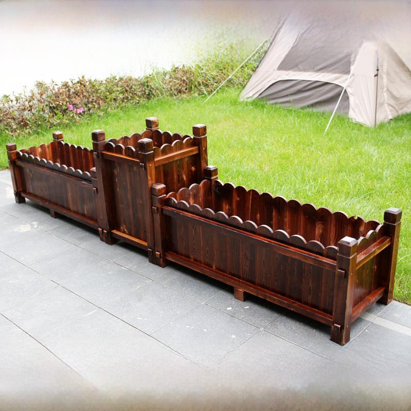 防腐木花箱户外庭院碳化木花盆长方形种植箱阳台大号木花槽花坛