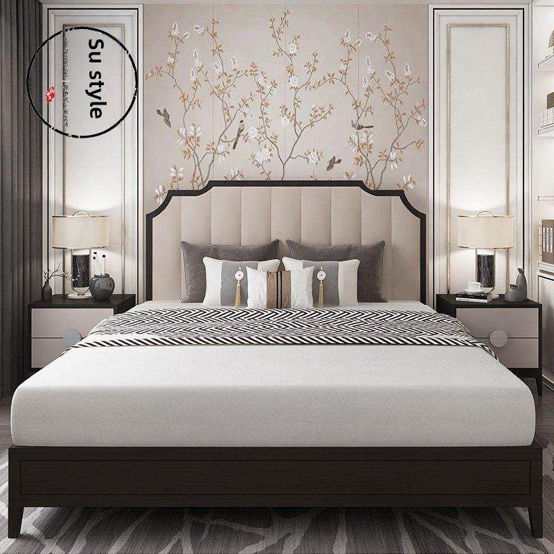 新中国风实木双人床现代简约面料主卧室真皮1.8婚礼床宋氏美学家