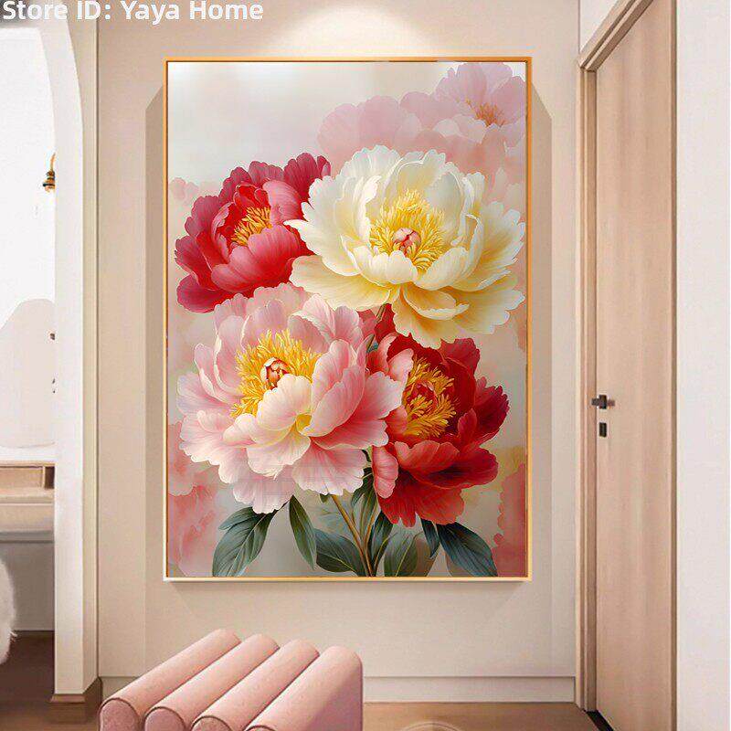 客厅牡丹花装饰画花开富贵花卉花朵壁画沙发墙摆画过道挂画落地画