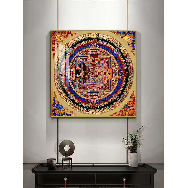 六字真言心经玄关壁画坛城聚财正方形西藏描金装饰画黑金唐卡挂画,家居饰品,现代装饰画,淘宝优惠券,粉丝福利购,淘宝优惠卷