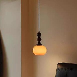 复古主卧室床头吊灯高级感法式中古风实木渐变色可升降长线小吊灯