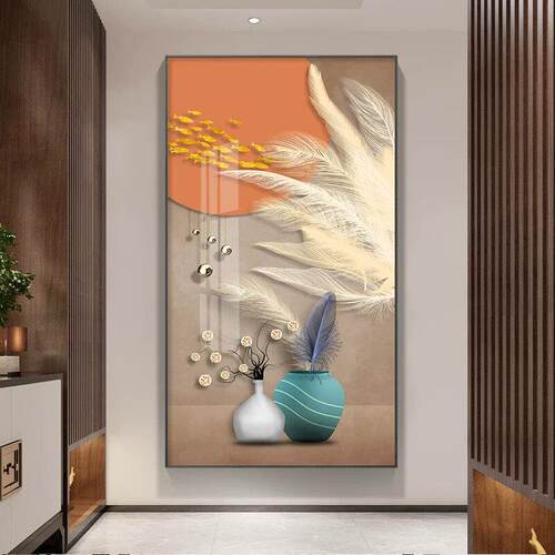 玄关装饰画竖版客厅轻奢进门走廊现代简约壁画玄幻过道背景墙挂画