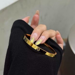 官方正品LOVE手镯金包银手镯实心亮面素圈金镯子2026新款送女友