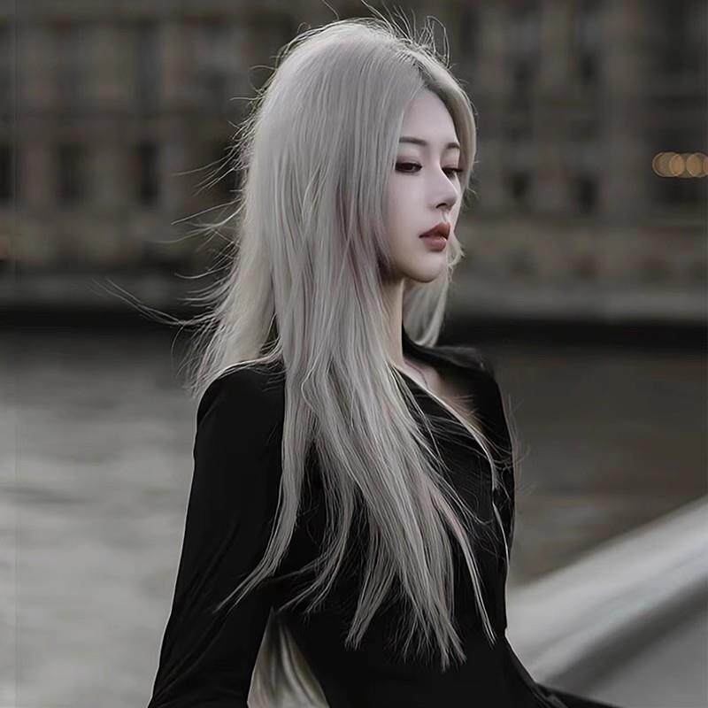 韩式假发女长发全头套薄款透气中分奶奶灰长直发Lolita彷真假发套