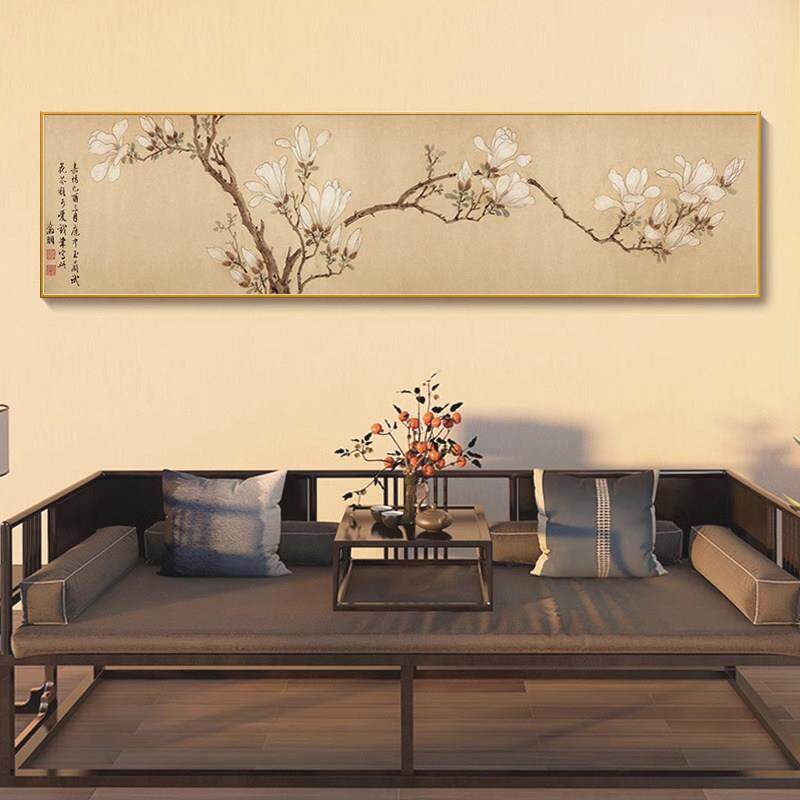 白玉兰图国画卧室床头挂画百花图花鸟新中式客厅沙发背景墙装饰画