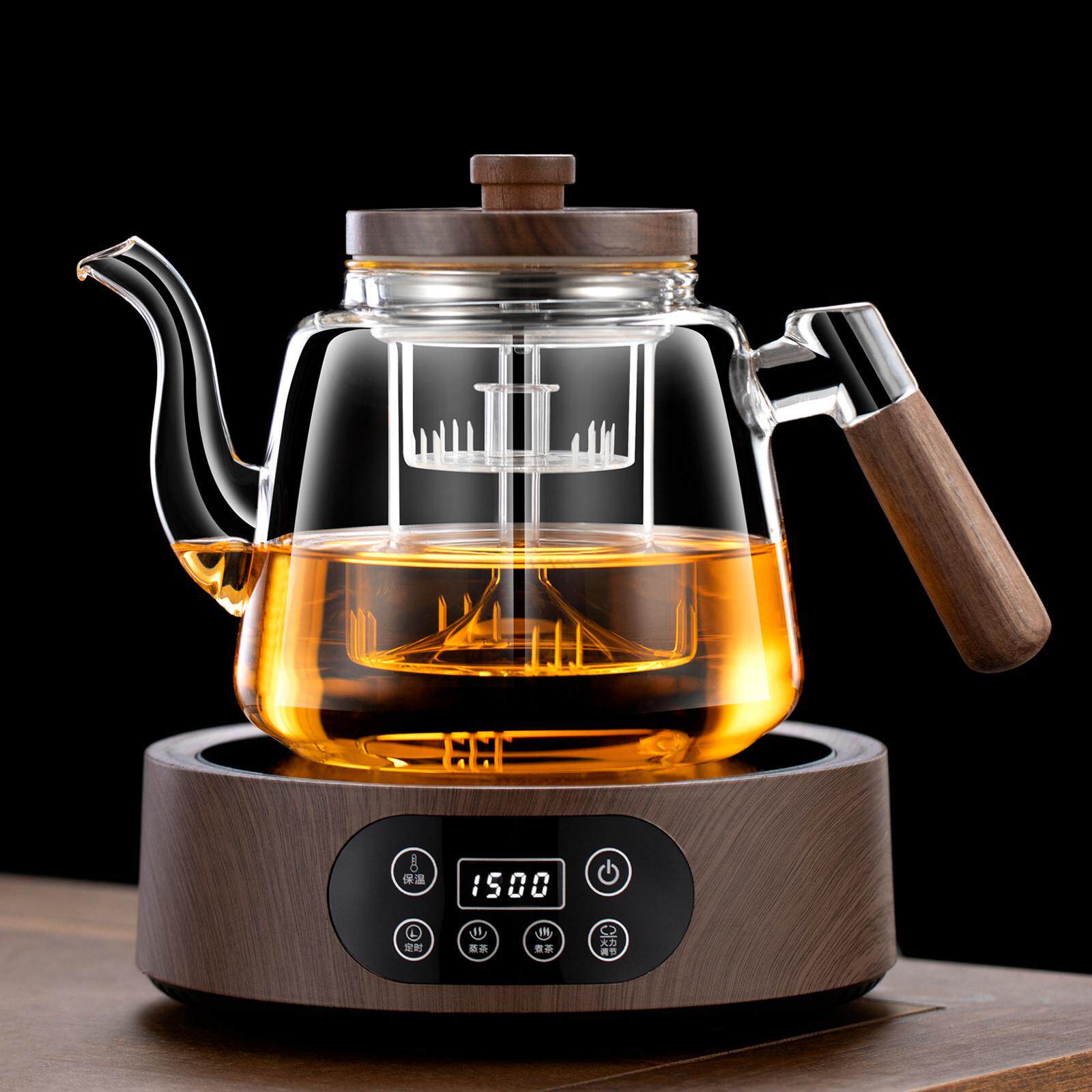 2024新款加厚防爆玻璃煮茶器家用煮茶壶蒸煮一体茶具黑晶炉烧水壶