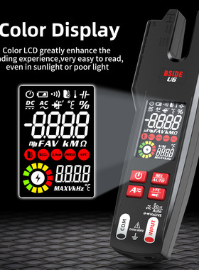 BSIDE钳形表U6X电流表U型红外测温万用表交直流钳型表600A