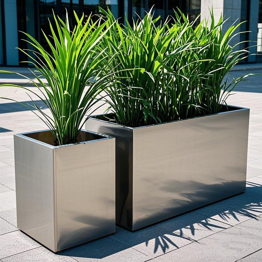 室内外金属长方形花盆不锈钢拉丝效果花箱原色常规花器花钵花箱,商业/办公家具,花坛/花箱,淘宝优惠券,粉丝福利购,淘宝优惠卷