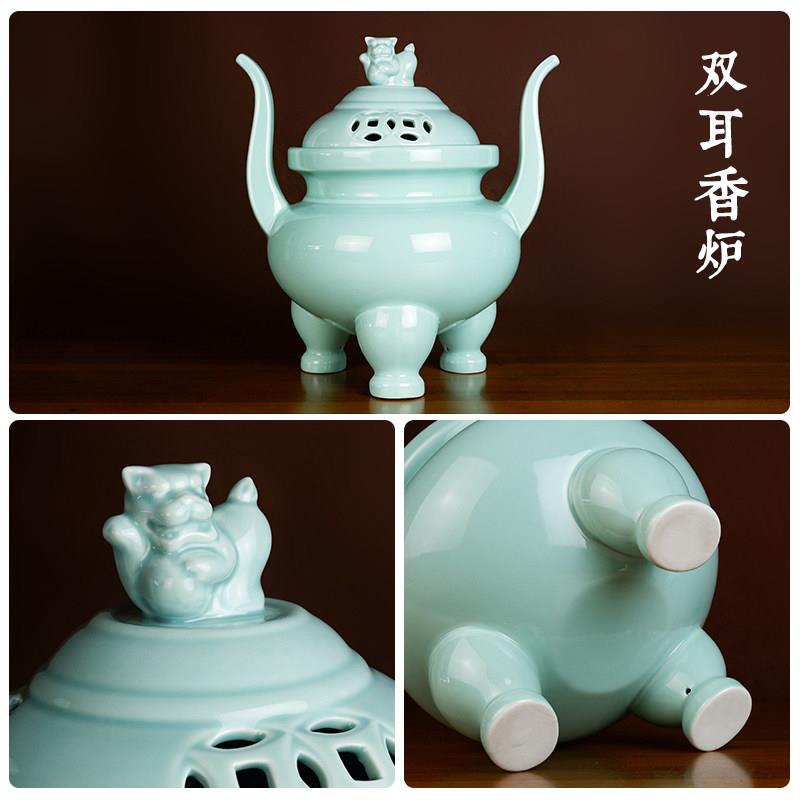 龙泉粉青釉陶瓷五供佛前五供摆件佛堂寺院用品香炉花觚烛台寺庙