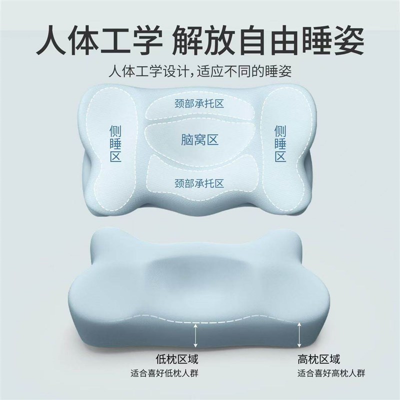 记忆棉枕头护颈椎助睡眠慢回弹蝶形人体工学多功能侧睡枕头美容枕