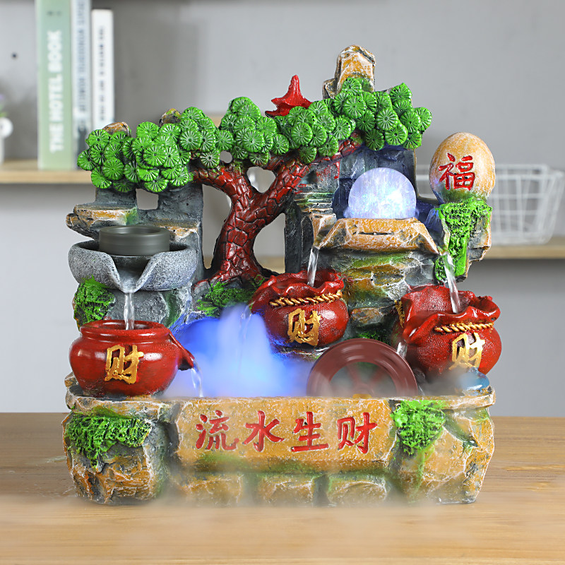 假山流水生财玄关创意树脂落地摆件轻奢桌面家居装饰乔迁开业礼品
