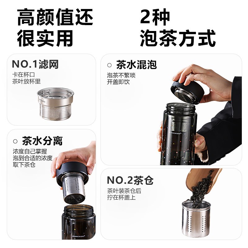 STANCHION斯坦奇星星双层玻璃杯女生办公室泡茶水杯茶水分离茶杯