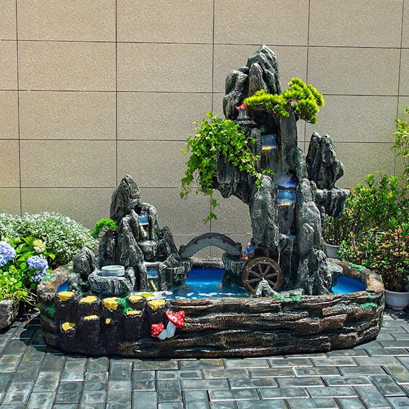 别墅环水鱼池造景布置庭院假山流水喷泉水泵景观室外鱼缸花园循