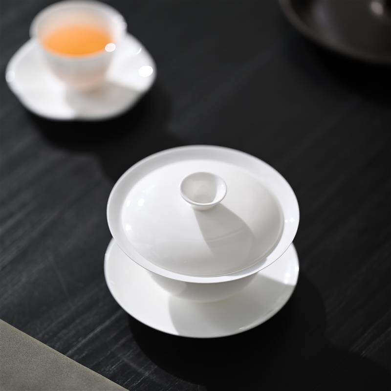 潮州薄胎骨瓷茶具 三才盖碗大容量泡茶器 纯白盖碗 白瓷茶器茶杯