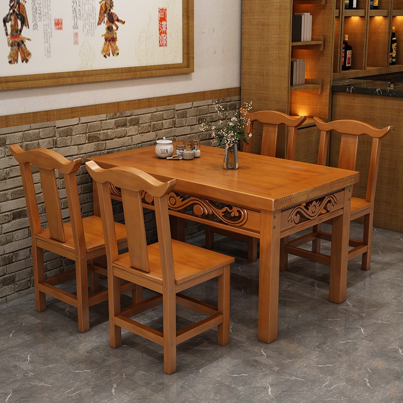 纯实木餐桌商用食堂面馆小吃早餐店大排档碳化木桌方桌火锅桌定制