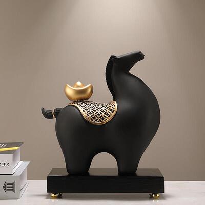 新中式马上有钱骏马摆件办公室装饰品高档客厅博古架乔迁开 业礼